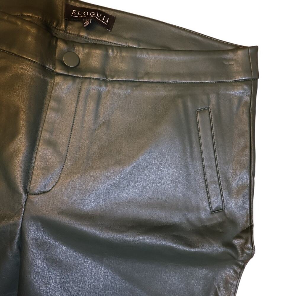 Elloquii Faux Leather Pants Green Fly Buttons High Waist Straight Size 14 NWT - Picture 11 of 16